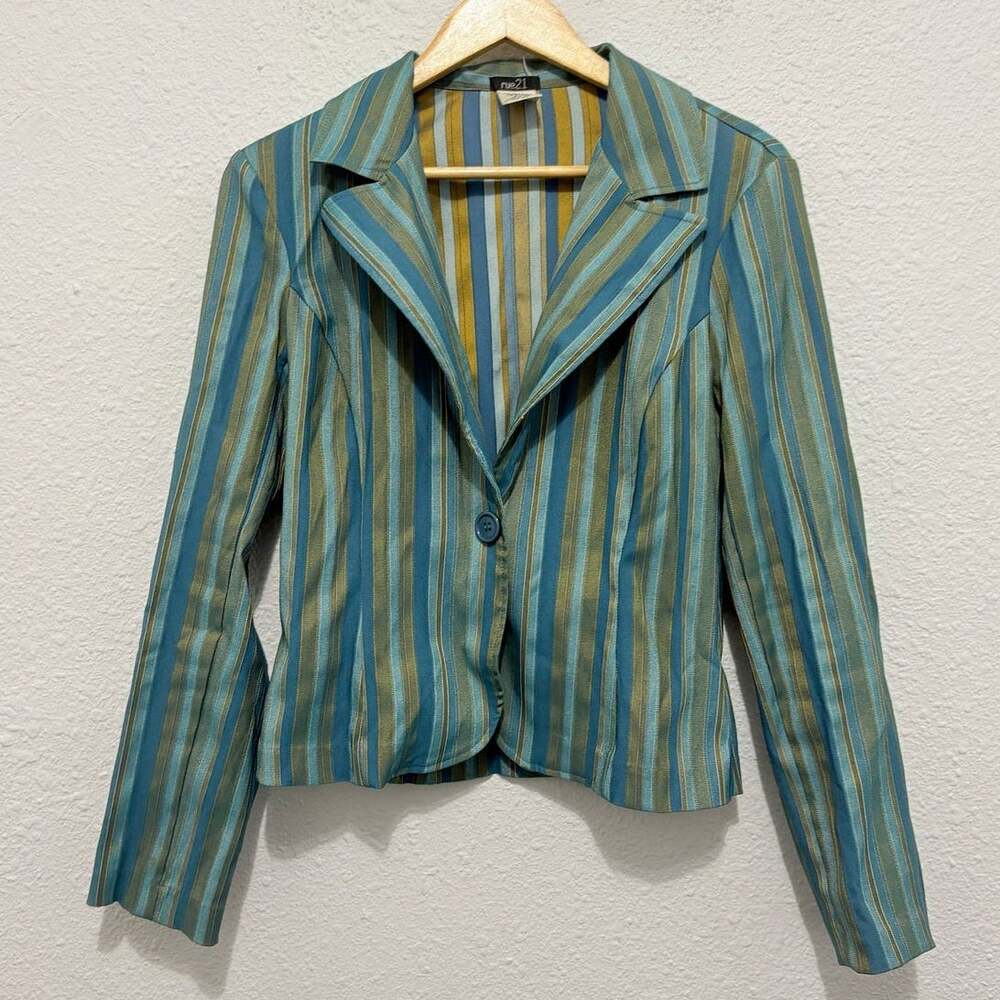 y2k rue21 striped blazer euro office siren funky avante garde vintage glam